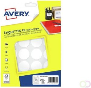 Avery PET30W ronde markeringsetiketten diameter 30 mm blister van 384 stuks wit